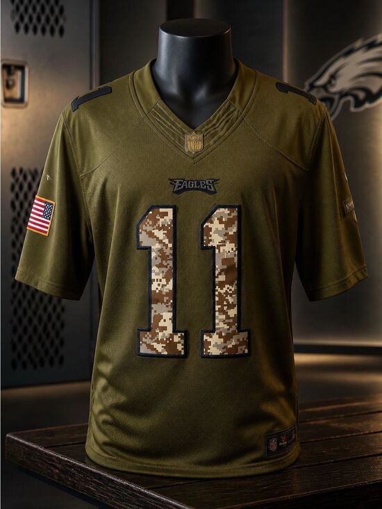 NFL Other - Olive Green Eagles Jersey with Embroidered Camo Number 11 Wentz Size Large